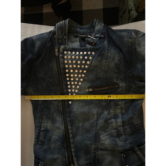 Studded Denim Moto Jacket Forever 21 M  Bikercore Festival Streetwear Rocker - Picture 8 of 11